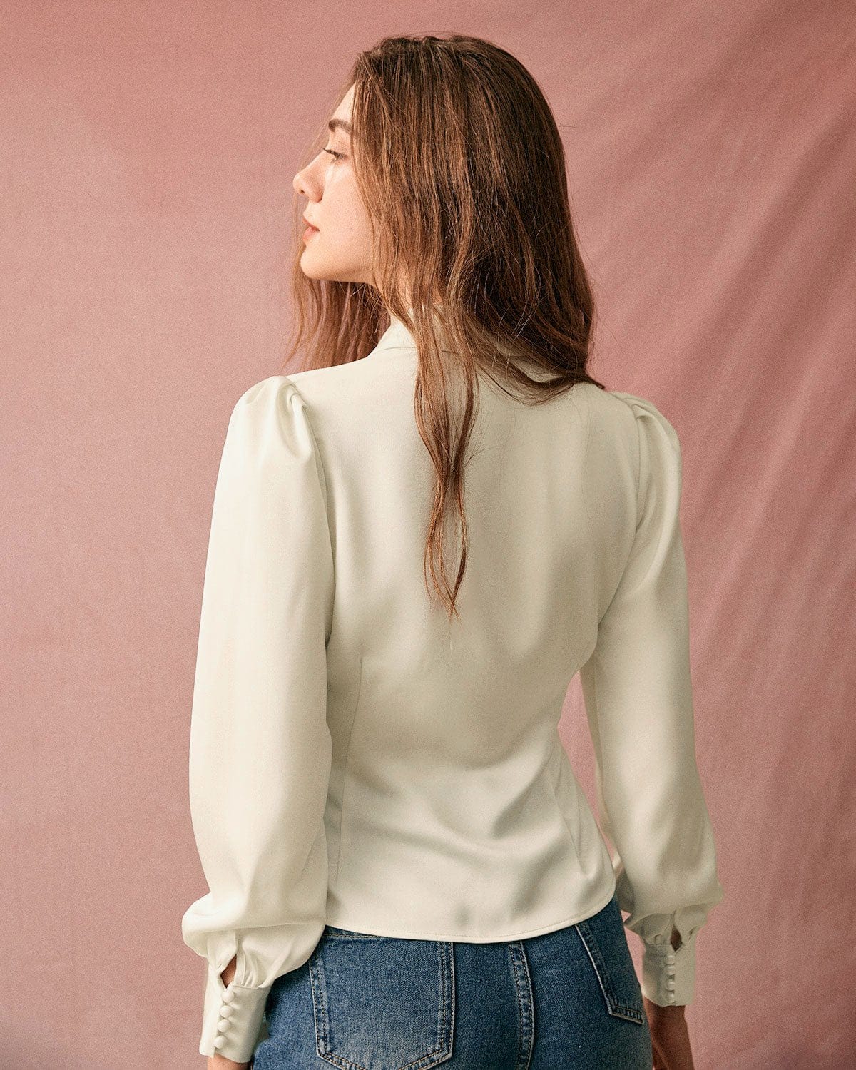 Sienna Women's Blouse | Satin Puff Sleeve, Button-Up Long Sleeve Top