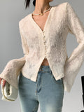 Sienna Women's Blouse | Semi-Sheer V-Neck, Long Sleeve Tops
