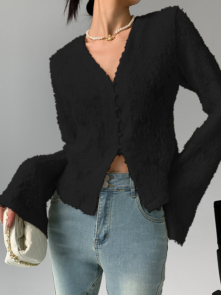 Sienna Women's Blouse | Semi-Sheer V-Neck, Long Sleeve Tops