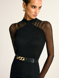 Sienna Women's Blouse | Sheer Long Sleeves, Stand Collar