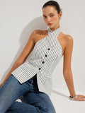 Sienna Women's Halter Vest | 100% Cotton, Striped Design