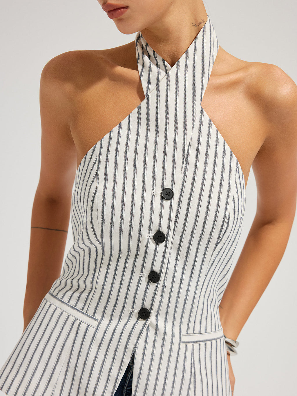 Sienna Women's Halter Vest | 100% Cotton, Striped Design