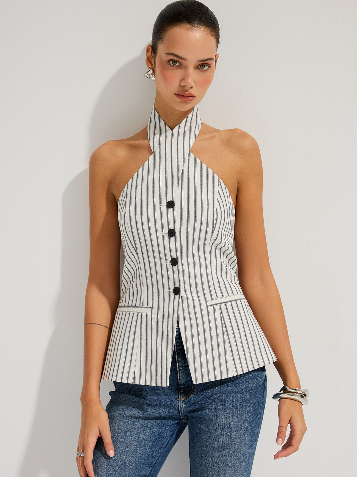 Sienna Women's Halter Vest | 100% Cotton, Striped Design