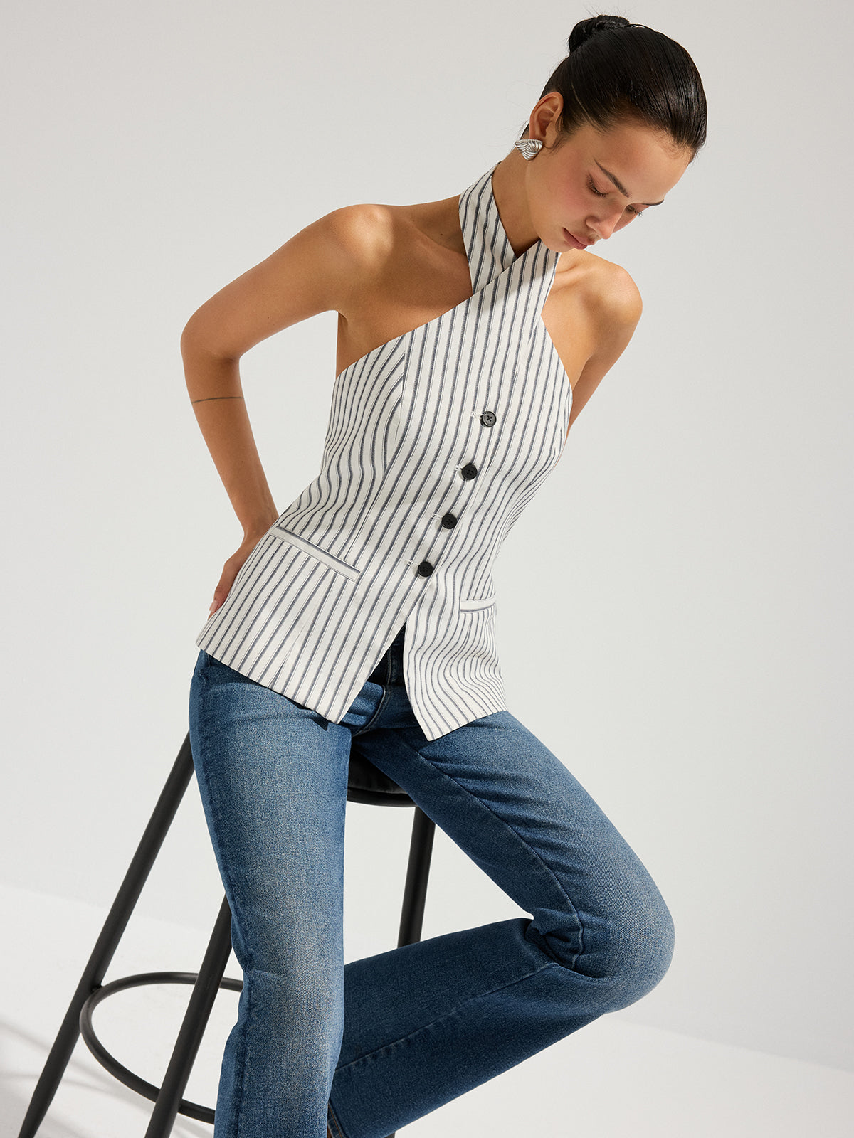 Sienna Women's Halter Vest | 100% Cotton, Striped Design