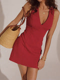 Sienna Women's Mini Dress | Linen Blend, V-Neck Sleeveless