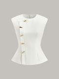 Sienna Women's Top | Woven Fabric, Peplum Silhouette, Metal Buttons