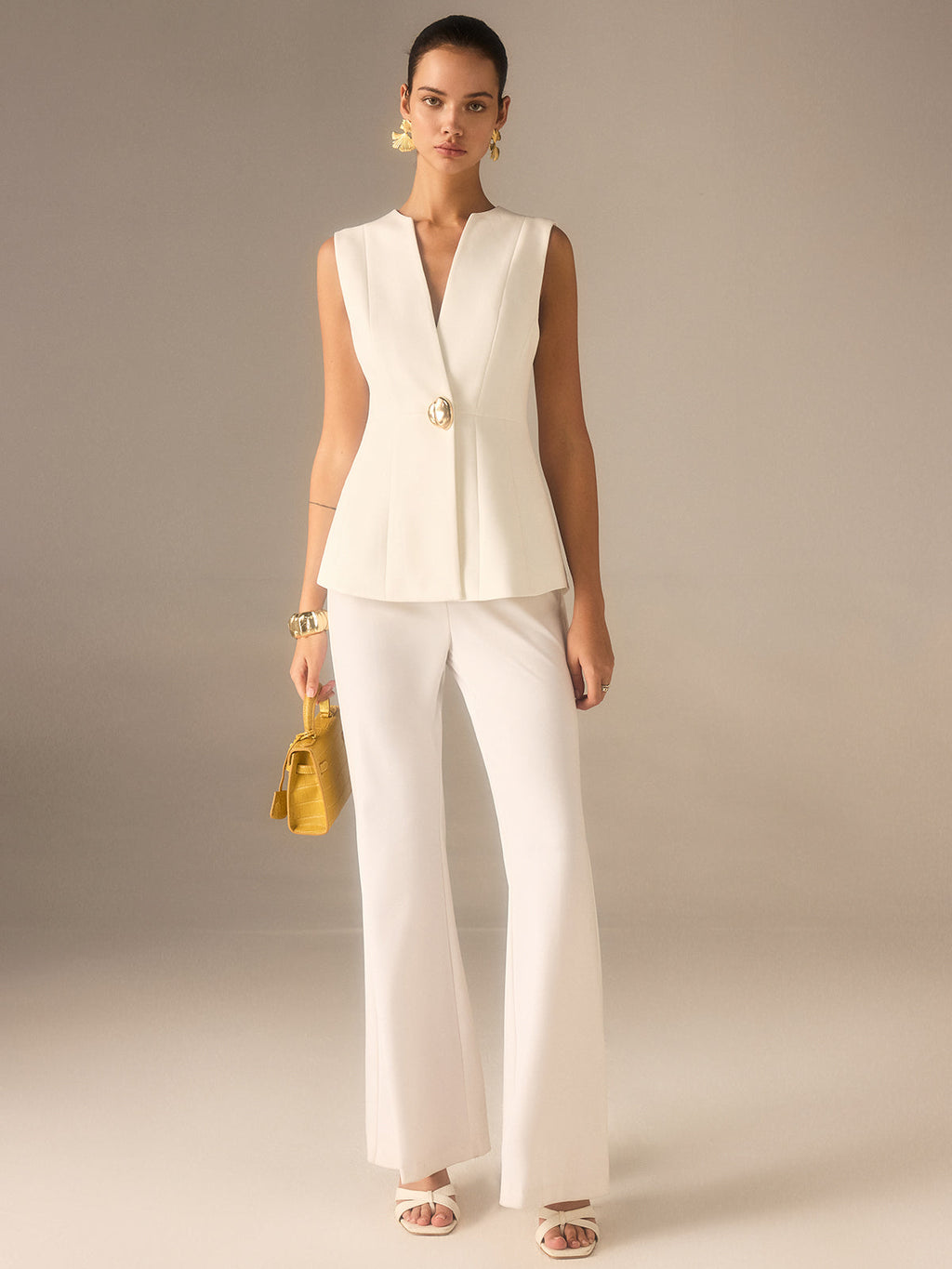 Sienna Women's Vest | Woven Fabric, V-Neckline, Single-Button Closure