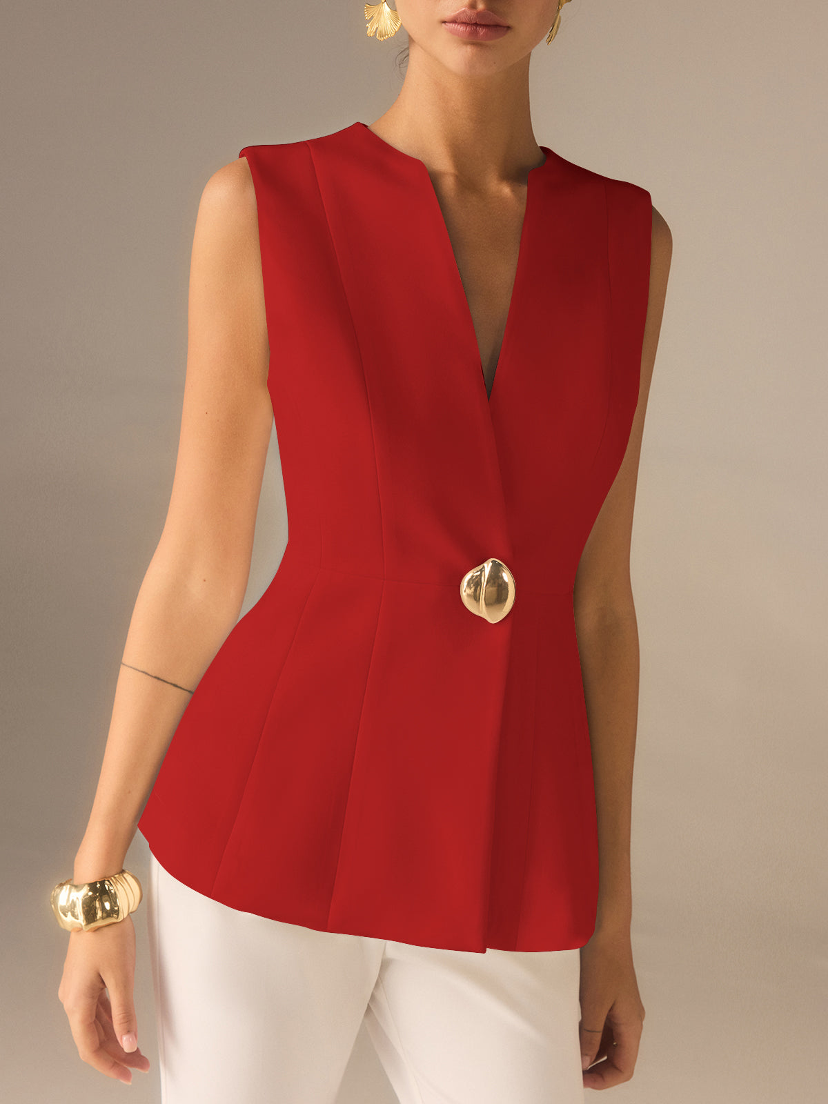 Sienna Women's Vest | Woven Fabric, V-Neckline, Single-Button Closure