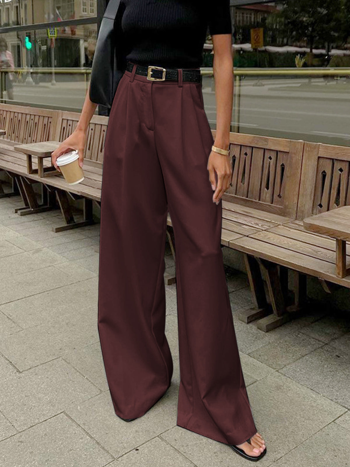 Sienna Women's Wide Leg Pants | Woven Fabric, Regular Fit