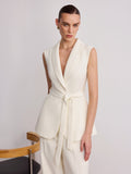 Talia Women's Black Vest | Woven Fabric, Belted Waist, Sleeveless