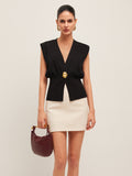 Vera Women's Knitted Sweater Vest | V-Neck, Buttoned Detail, Black