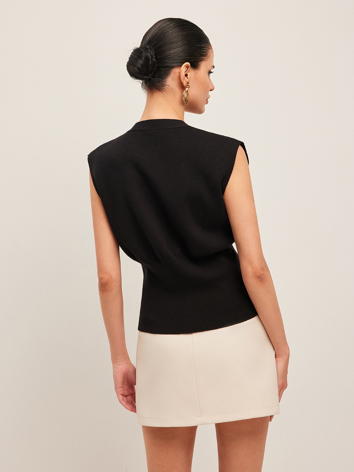Vera Women's Knitted Sweater Vest | V-Neck, Buttoned Detail, Black