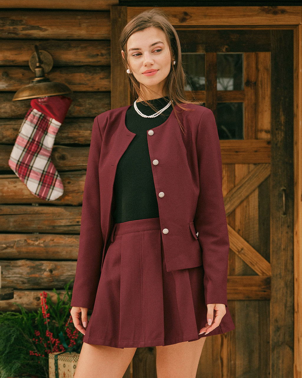 Willa Women's Jacket | Single Breasted, Wine Red, Office Ready