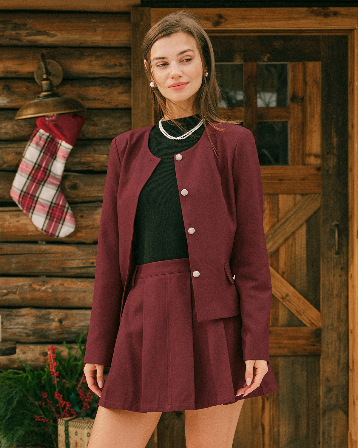 Willa Women's Jacket | Single Breasted, Wine Red, Office Ready