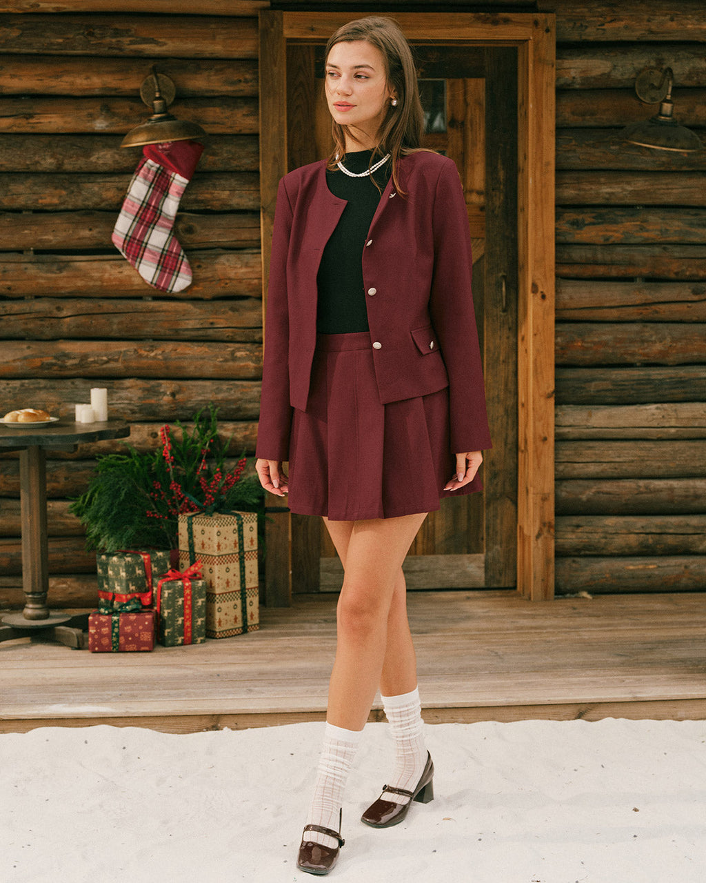 Willa Women's Jacket | Single Breasted, Wine Red, Office Ready