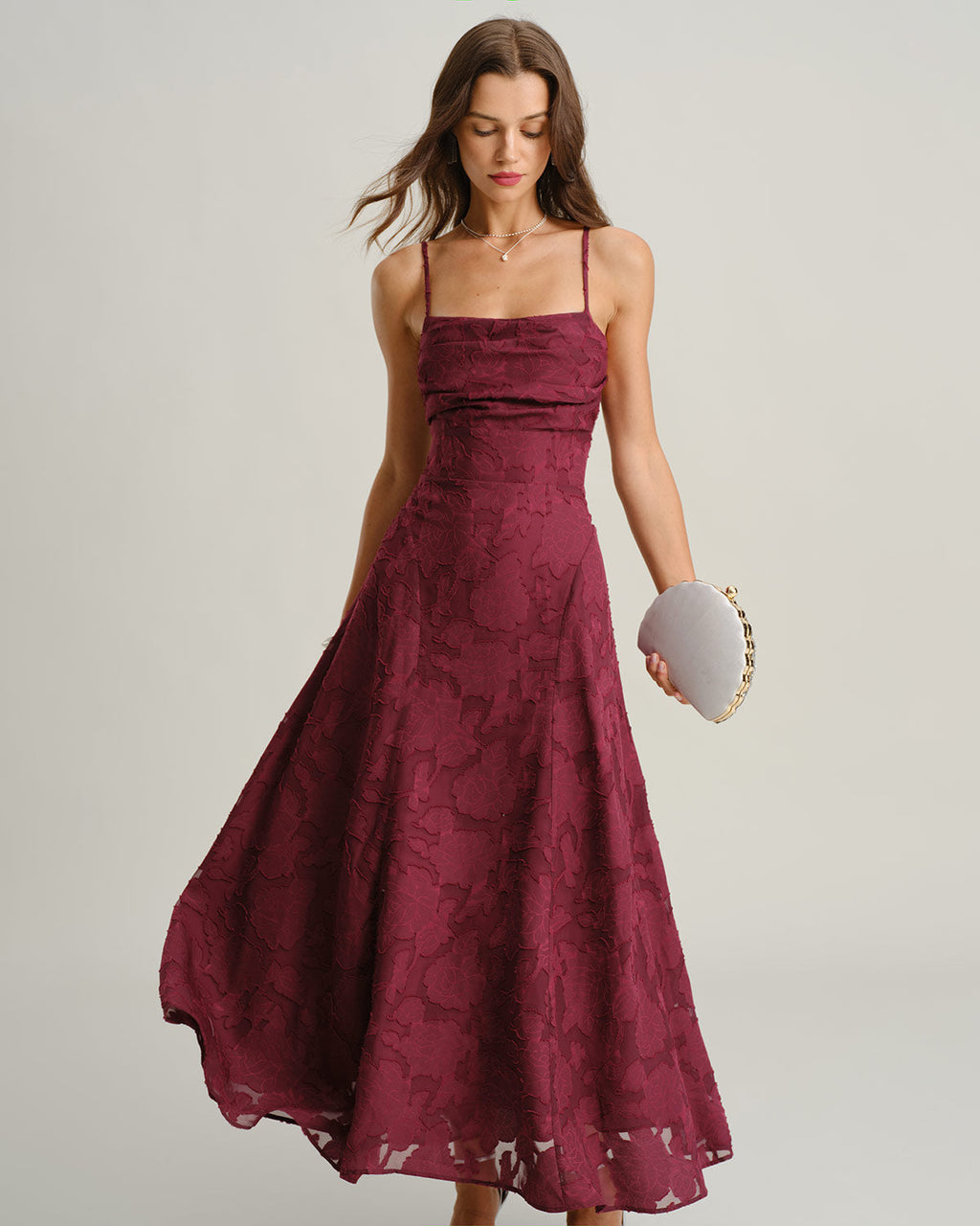 Willa Women's Maxi Dress | Jacquard A-Line, Square Neck