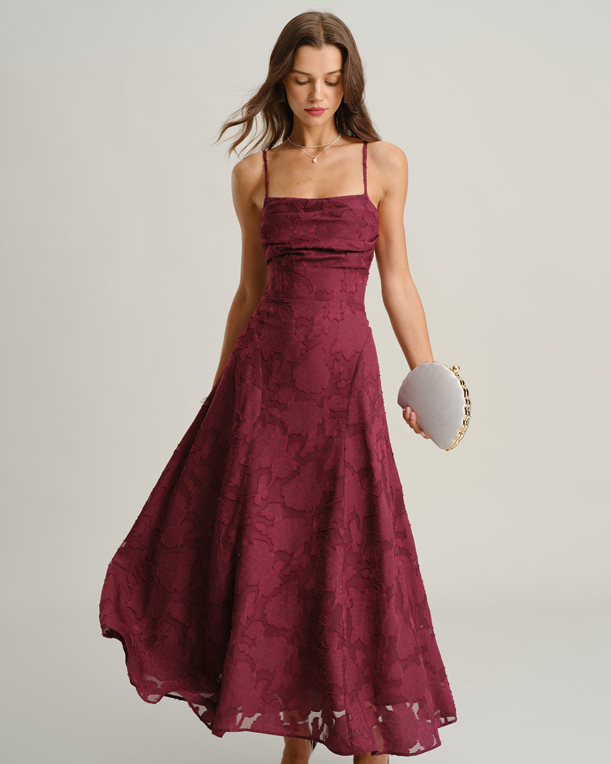 Willa Women's Maxi Dress | Jacquard A-Line, Square Neck