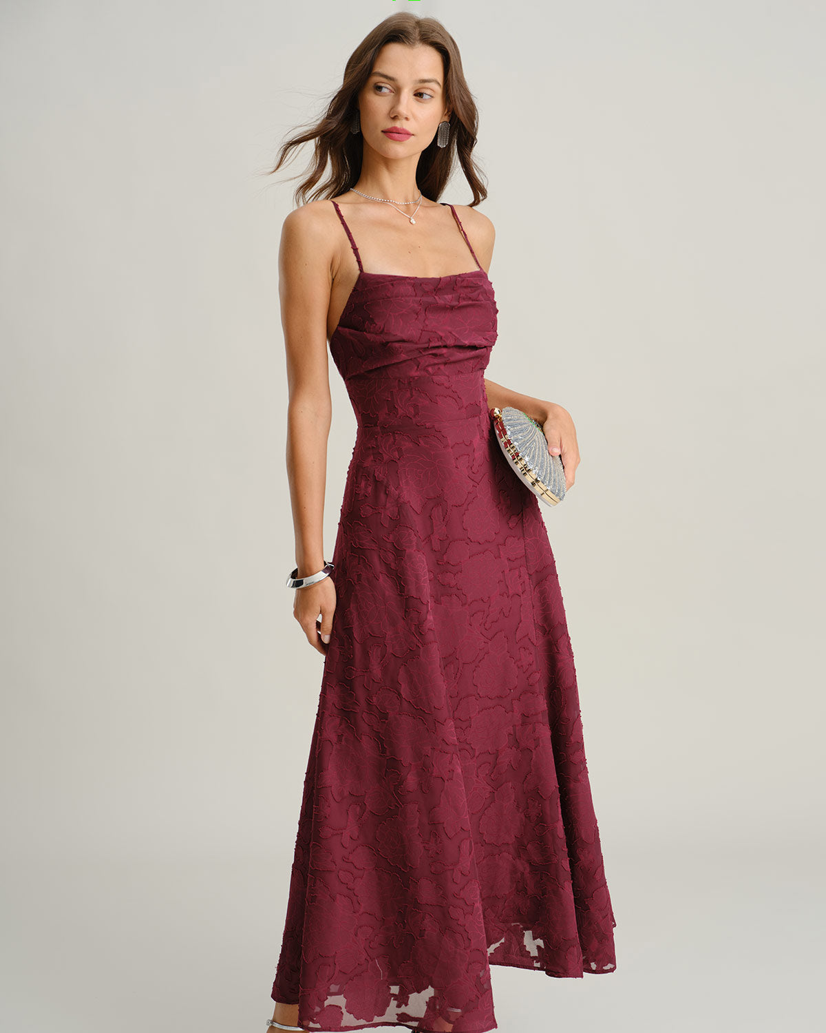 Willa Women's Maxi Dress | Jacquard A-Line, Square Neck