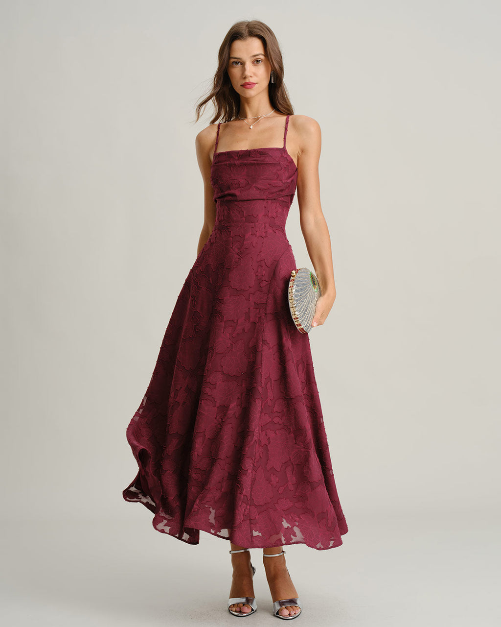 Willa Women's Maxi Dress | Jacquard A-Line, Square Neck