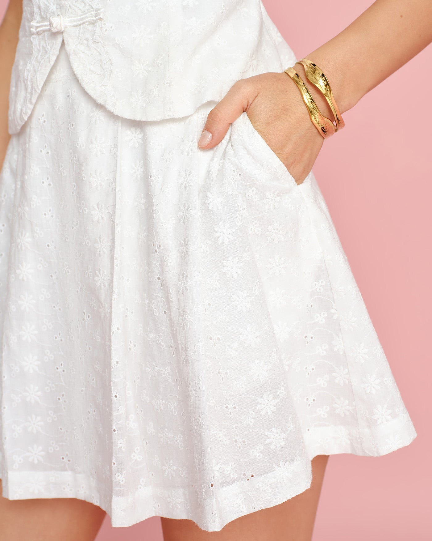 Willa Women's Mini Skirt | Embroidered Cotton A-Line, Natural Waist