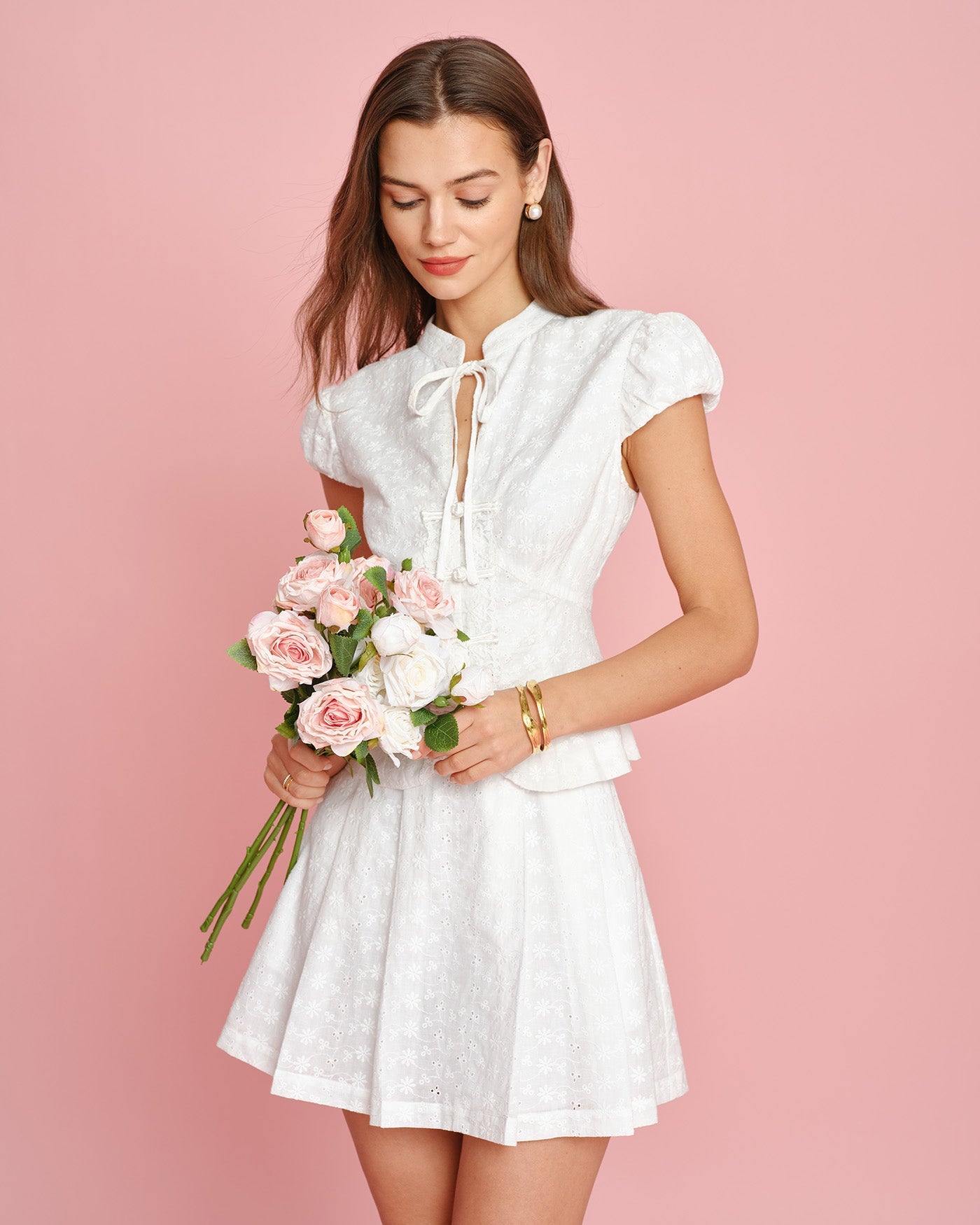 Willa Women's Mini Skirt | Embroidered Cotton A-Line, Natural Waist