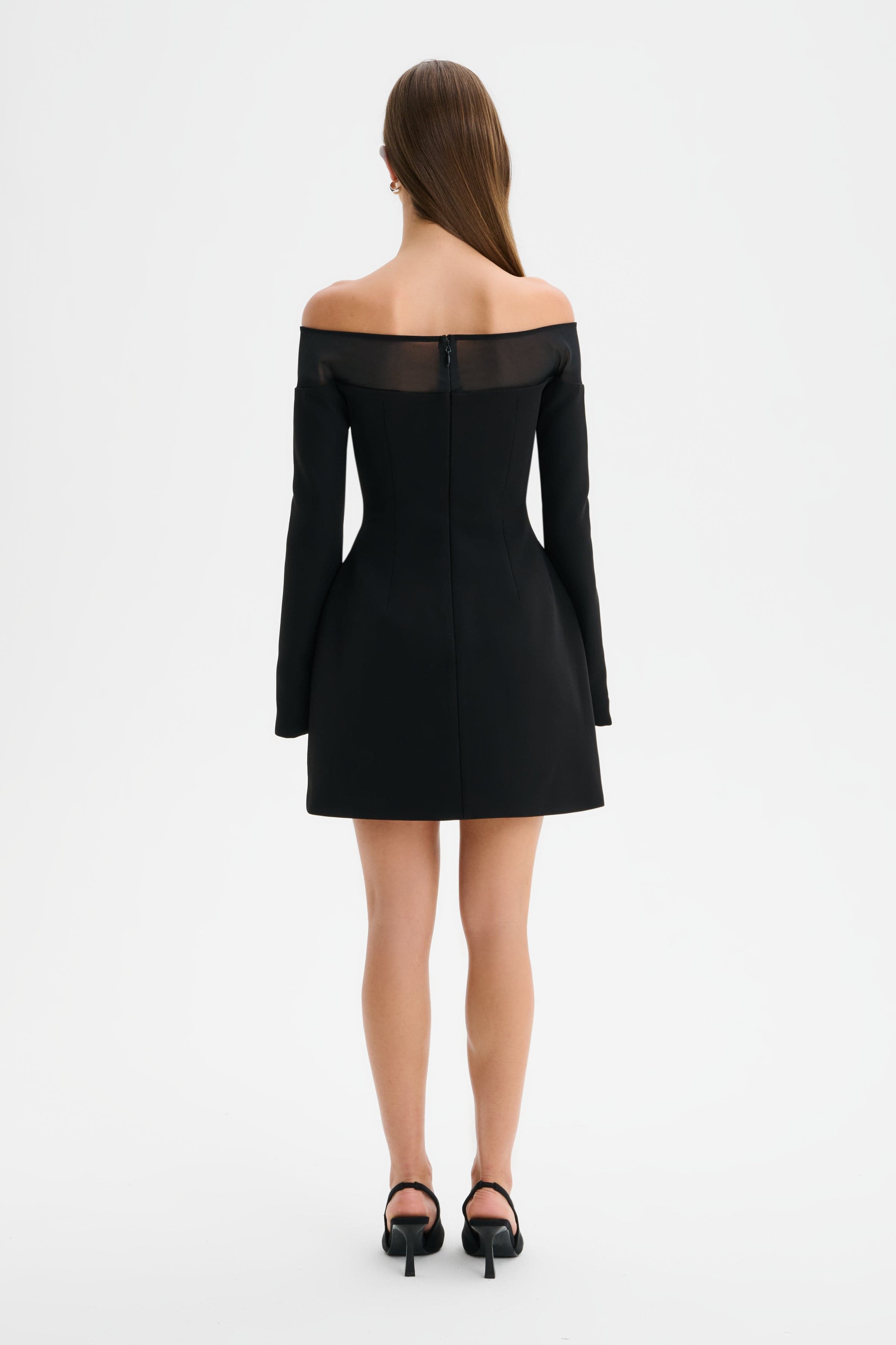 Yara Women's Black Dress | Off-Shoulder Tulip Mini, Embellished Crepe 4